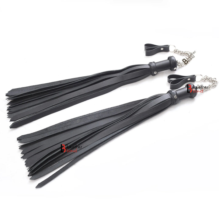 Real Genuine Cowhide Leather Finger Loop Flogger 25 Falls Black Heavy Duty Thuddy Flog whip Leather Bond