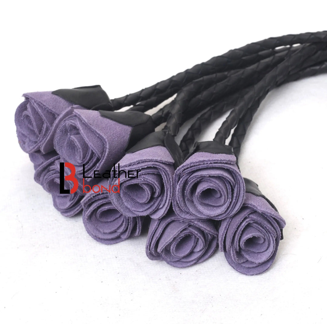 Real Genuine Cowhide Leather Flogger 9 Braided Falls Heavy Roses Cat-o-nine Tails Flog Red Purple and Black Leather Bond