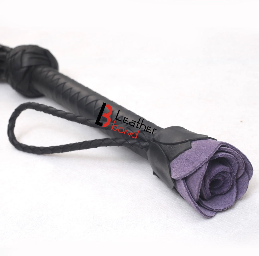 Real Genuine Cowhide Leather Flogger 9 Braided Falls Heavy Roses Cat-o-nine Tails Flog Red Purple and Black Leather Bond