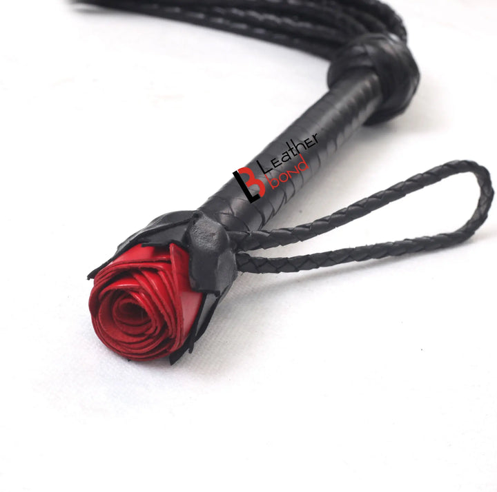 Real Genuine Cowhide Leather Flogger 9 Braided Falls Heavy Roses Cat-o-nine Tails Flog Red Purple and Black Leather Bond