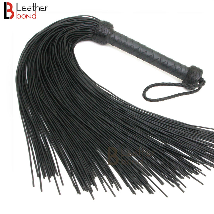 black leather flogger whip with 100 real lace falls, perfect for BDSM flogger sex, spanking, and heavy impact play