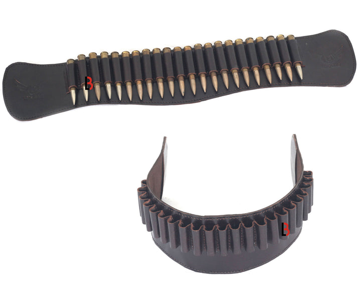 Cowhide Leather Rifle Cartridge Reload Holder, Belt Loop, 22 Loops Rifle Shells - Leather Bond