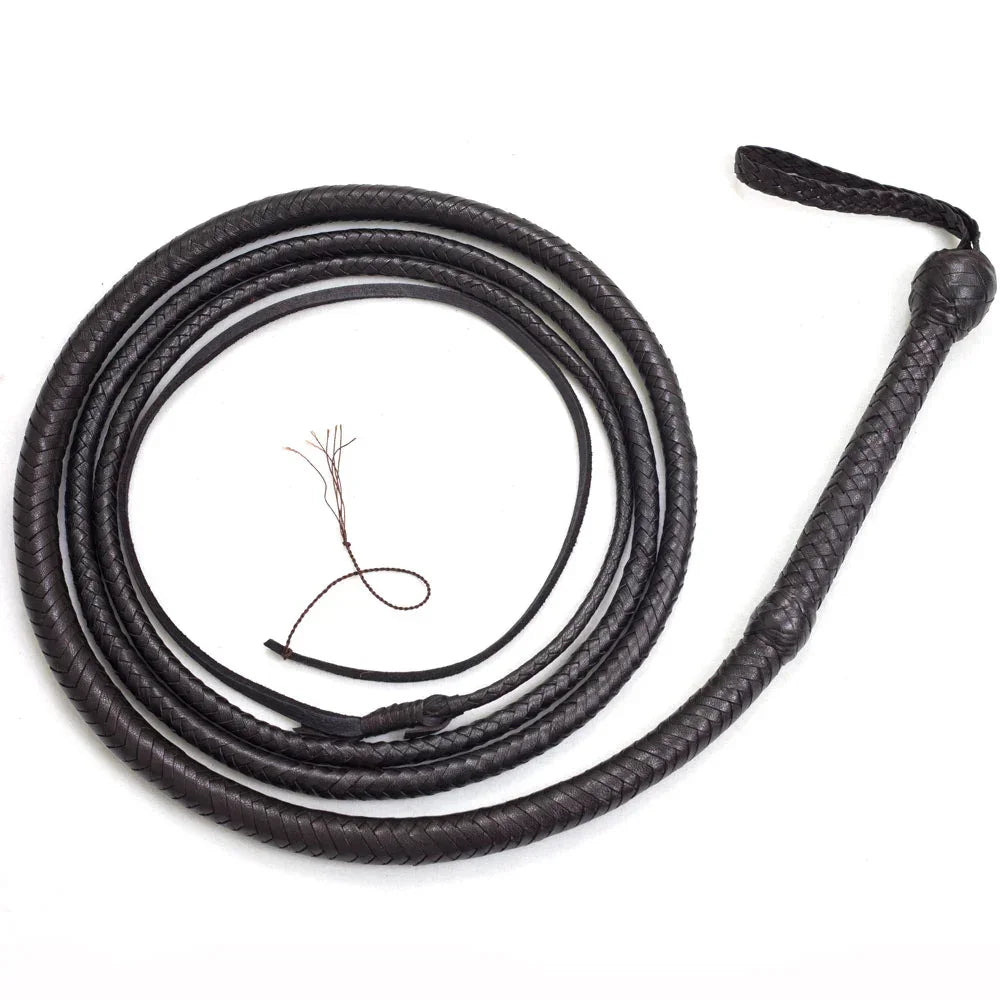 Leather Whip 6, 8, 10, 12, 14 & 16 Feet long 12 Strands Cowhide Leather Equestrian Black Bullwhip