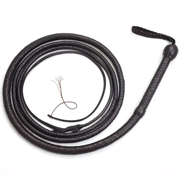 Leather Whip 6, 8, 10, 12, 14 & 16 Feet long 12 Strands Cowhide Leather Equestrian Black Bullwhip