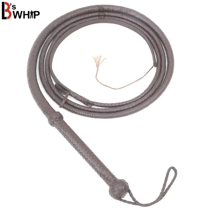 Indiana Jones 6ft, 8ft, 10ft & 12ft with 8 Plait Dark Brown Bullwhip Real Genuine Cowhide Leather Bull Whip