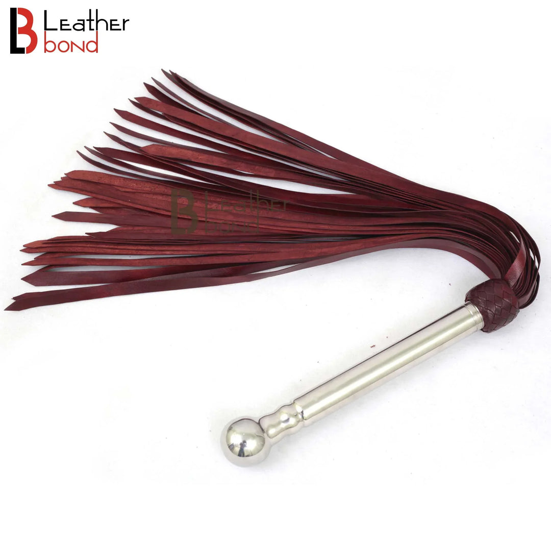 BDSM flogger whip with 50 real leather falls and a stainless steel handle, ideal for flogger spanking and intense flogger sex play