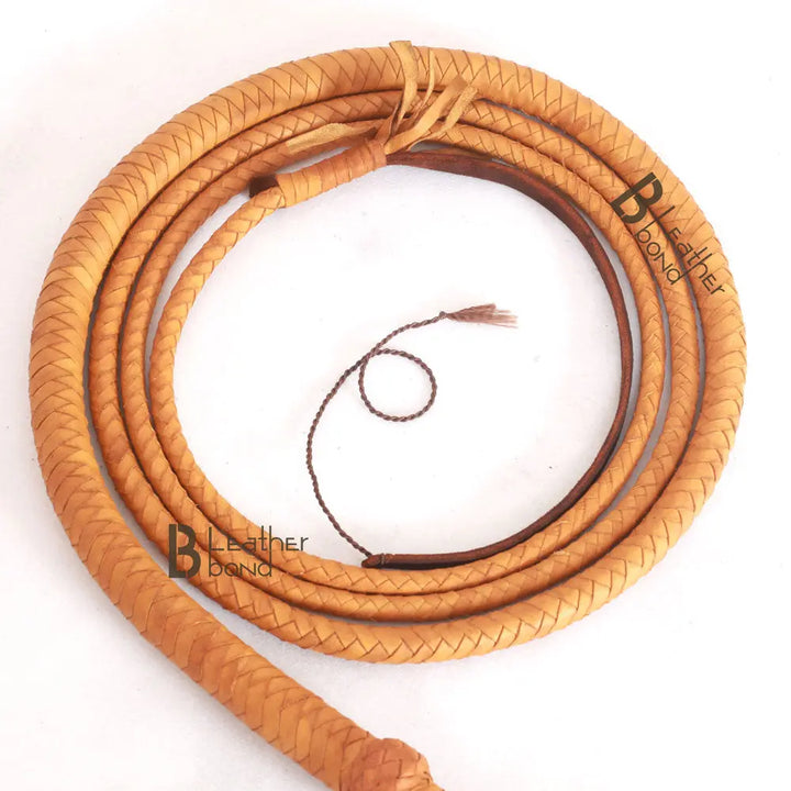 Indiana Jones Style Bull Whip 4, 6, 8 & 10 Feet Long 8 Plaits Real Tan Cowhide Leather Bullwhip - Leather Bond