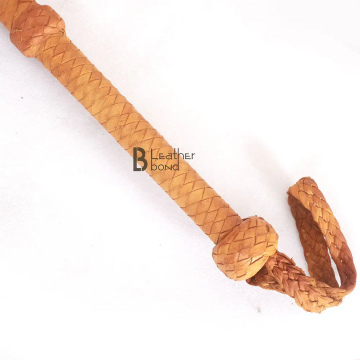 Indiana Jones Style Bull Whip 4, 6, 8 & 10 Feet Long 8 Plaits Real Tan Cowhide Leather Bullwhip - Leather Bond