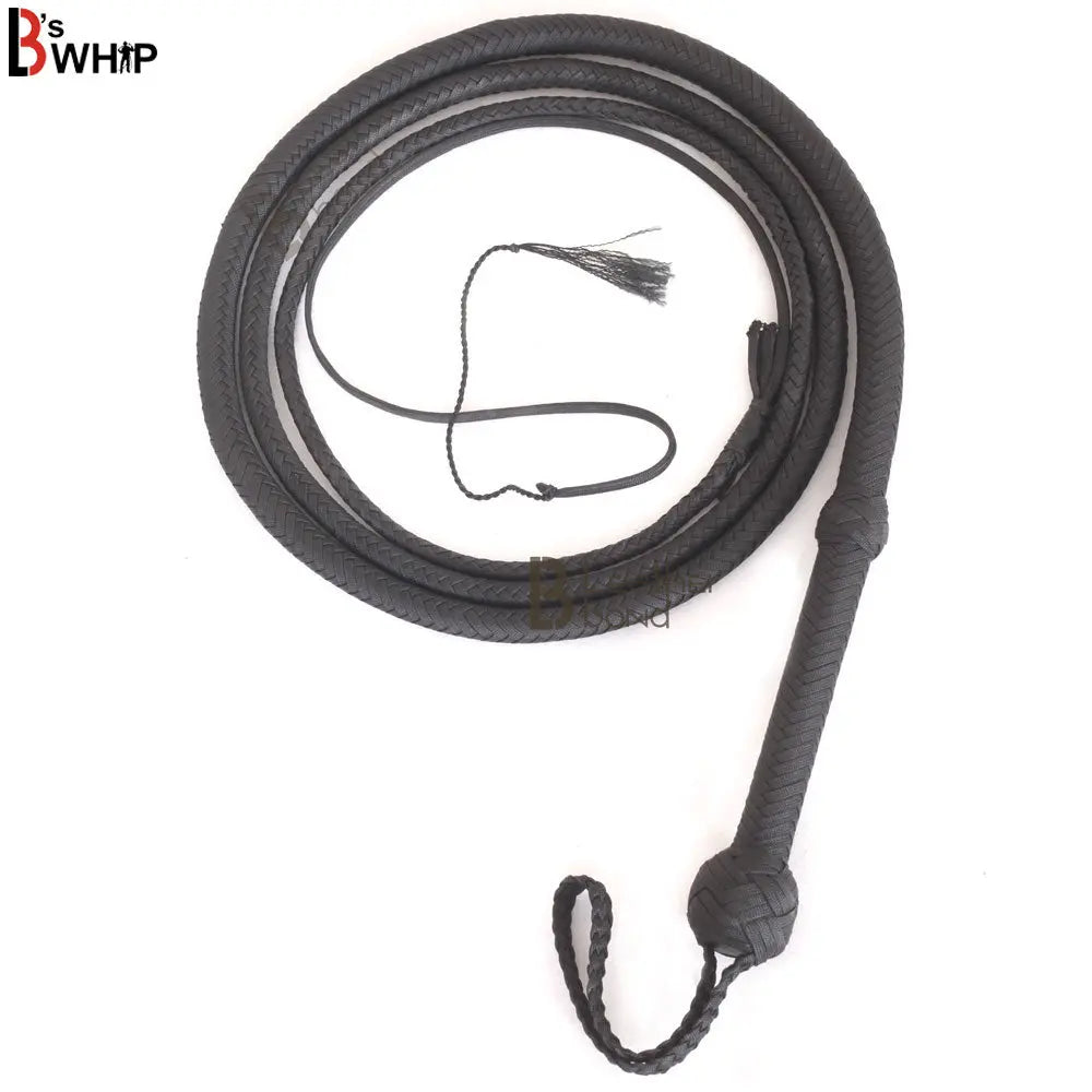 Indiana Jones Style Whip 06 to 12 Feet 12 Strands Bullwhip Para Cord Nylon Bull Whip Black - Leather Bond