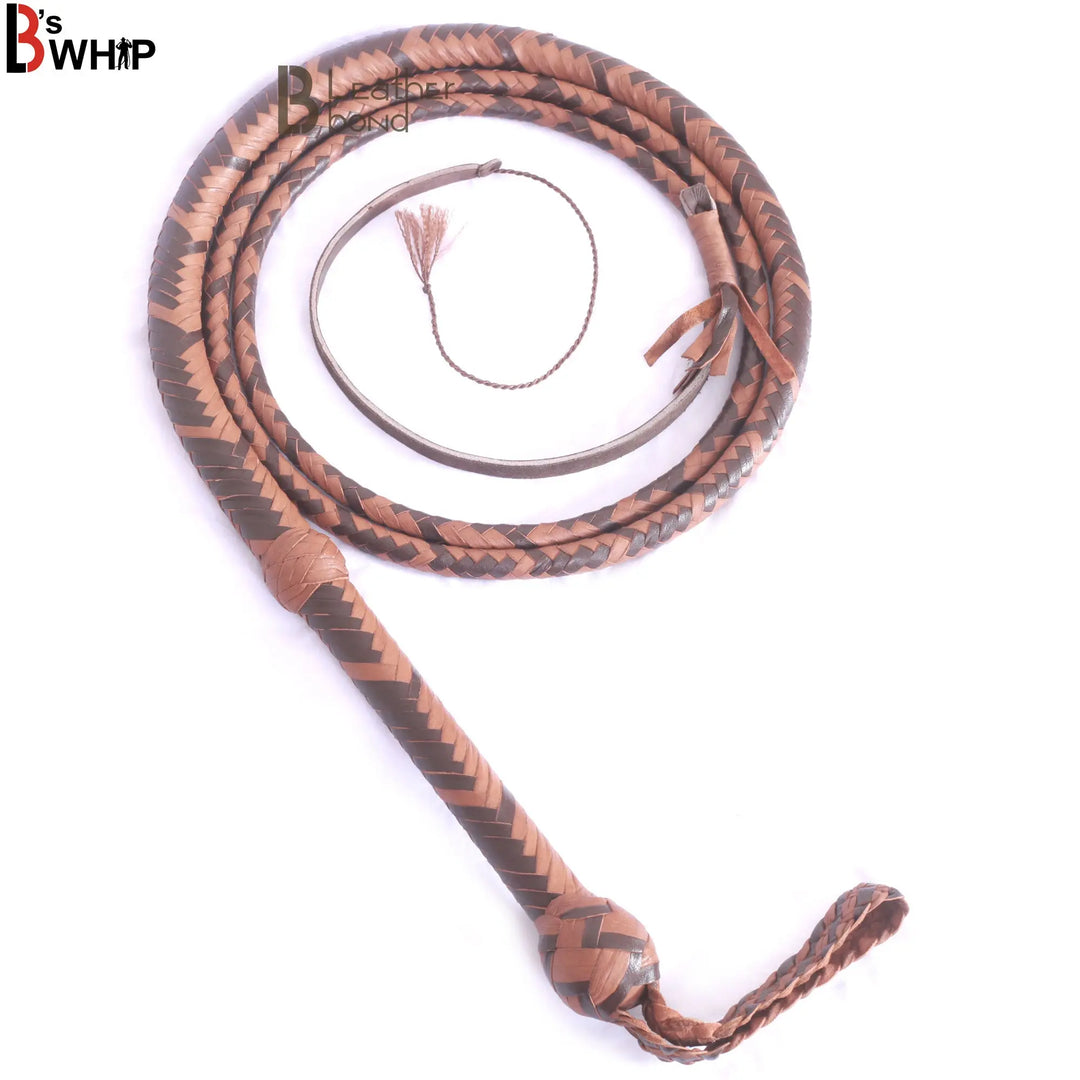 Indiana Jones Style 6 Foot 16 Plait Dark Brown Leather Bullwhip Real Cowhide Leather Bull Whip - Leather Bond