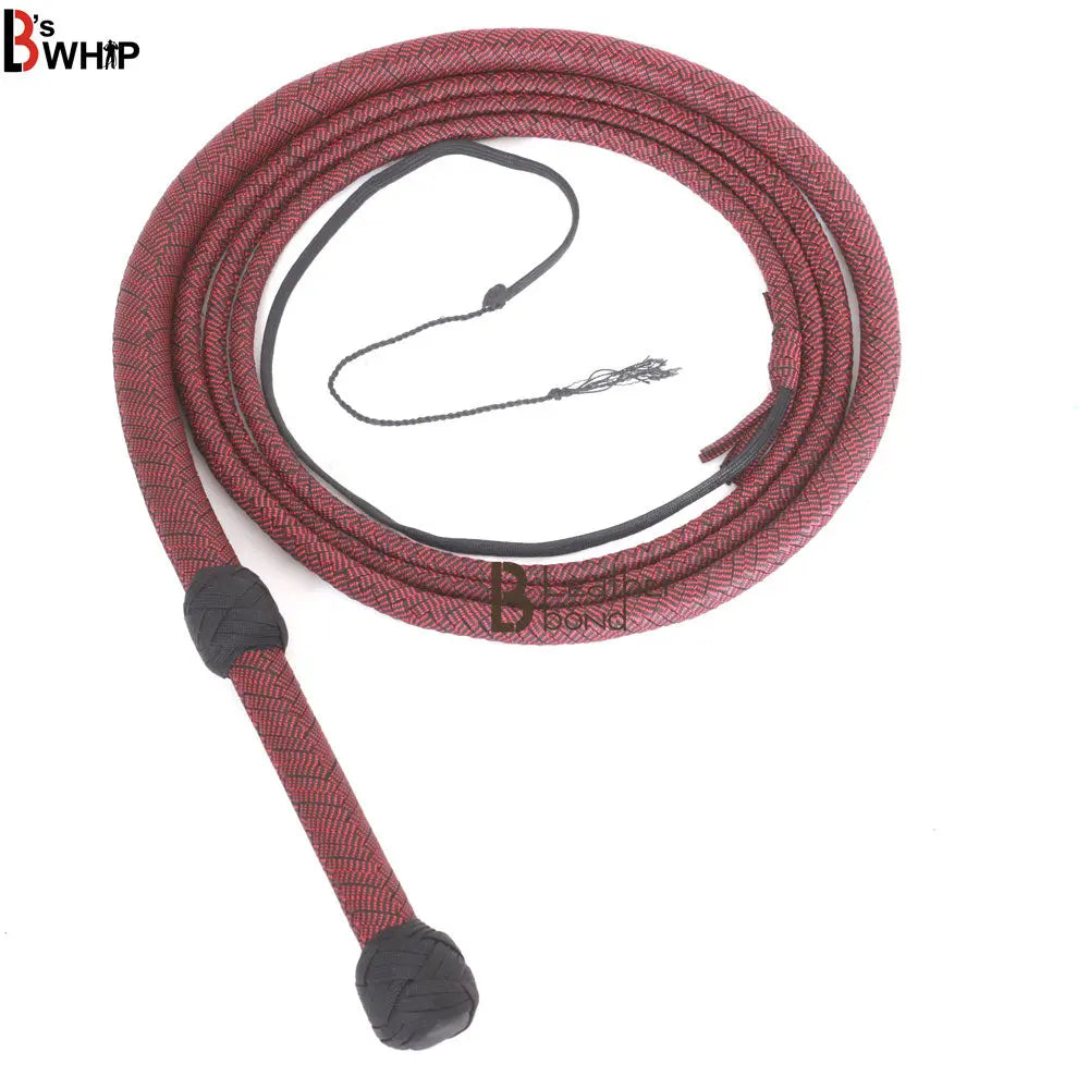 Red & Black Paracord Bullwhip 06 & 08 Feet long 12 Strands Bullwhip Para Cord Nylon Bull Whip - Leather Bond