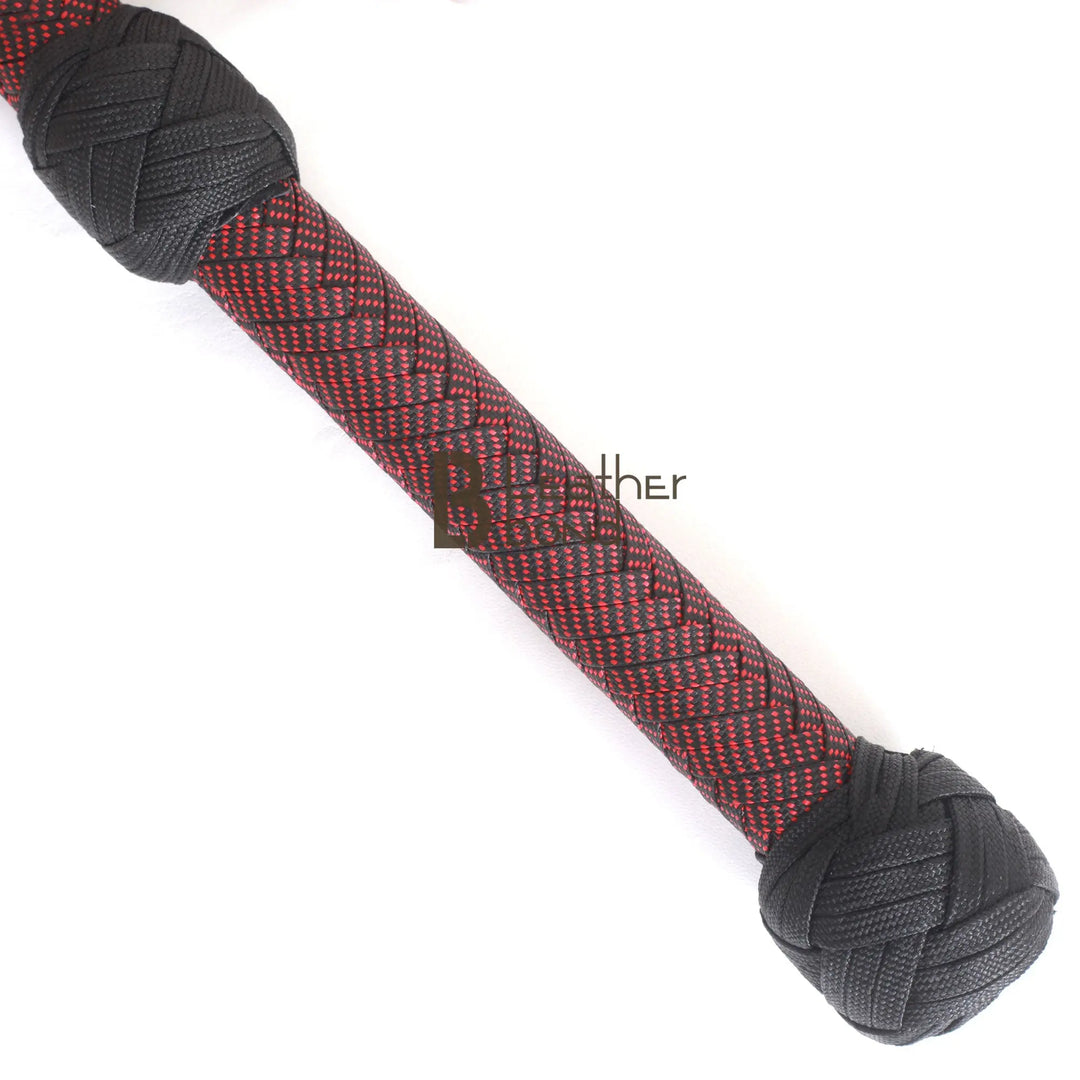 Red & Black Paracord Bullwhip 06 & 08 Feet long 12 Strands Bullwhip Para Cord Nylon Bull Whip - Leather Bond