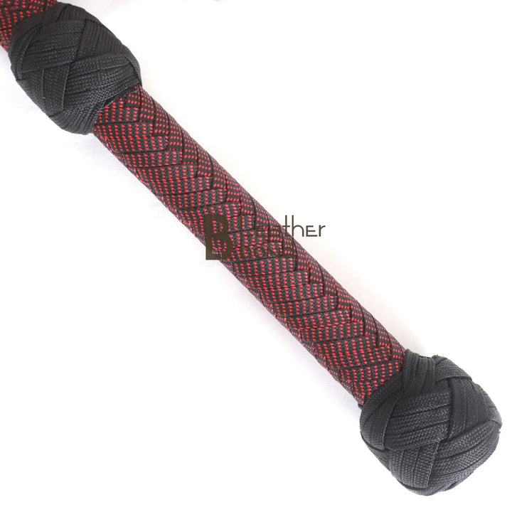 Red & Black Paracord Bullwhip 06 & 08 Feet long 12 Strands Bullwhip Para Cord Nylon Bull Whip - Leather Bond