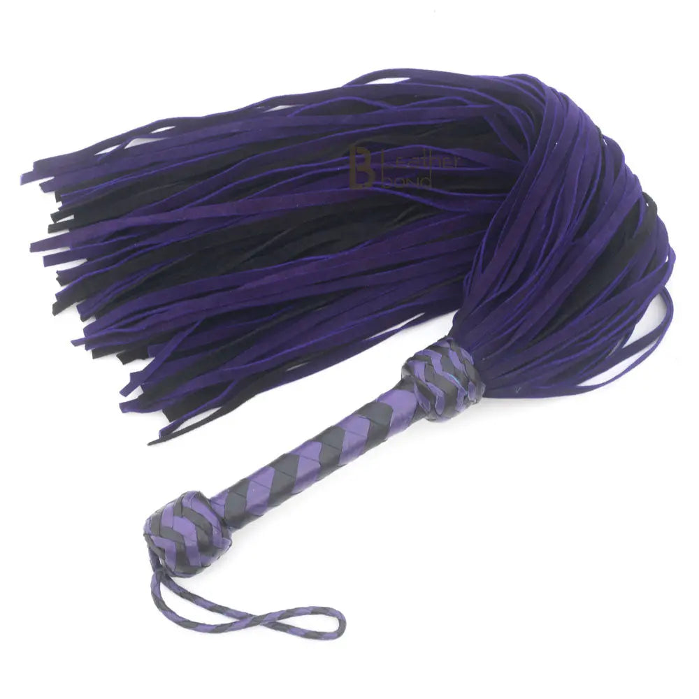 Real Genuine Cow Hide Suede Leather Flogger 75 Falls Purple & Black Heavy Duty Thuddy whip - Leather Bond