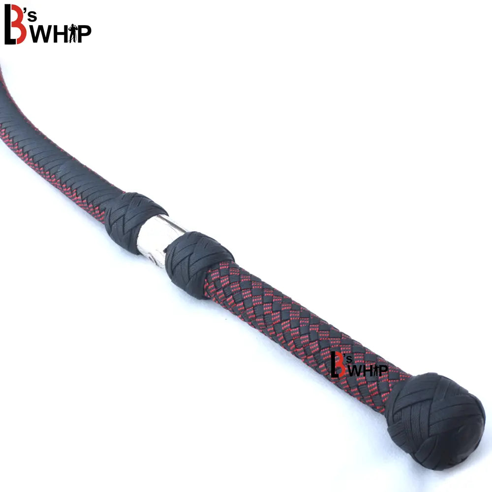 Zoro Whip 6, 8, 10, 12, 14 and 16 Feet long 16 Strands Zoro Bullwhip Black Para Cord Nylon Bull Whip with Leather Plaited Bellies - Leather Bond