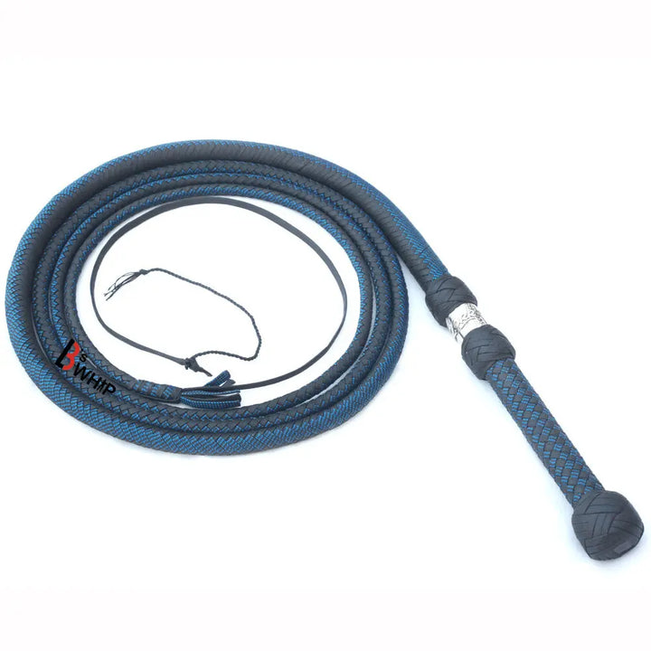 Zoro Whip 6, 8, 10, 12, 14 and 16 Feet long 16 Strands Zoro Bullwhip Black Para Cord Nylon Bull Whip with Leather Plaited Bellies - Leather Bond