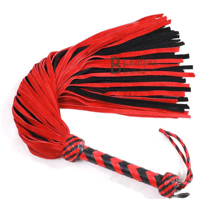 100 Falls Real Genuine Cowhide Suede Leather Flogger Red & Black Heavy Duty Thuddy whip - Leather Bond
