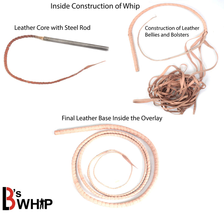 Zoro Whip 6, 8, 10, 12, 14 and 16 Feet long 16 Strands Zoro Bullwhip Black Para Cord Nylon Bull Whip with Leather Plaited Bellies - Leather Bond