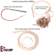 Zoro Whip 6, 8, 10, 12, 14 and 16 Feet long 16 Strands Zoro Bullwhip Black Para Cord Nylon Bull Whip with Leather Plaited Bellies - Leather Bond