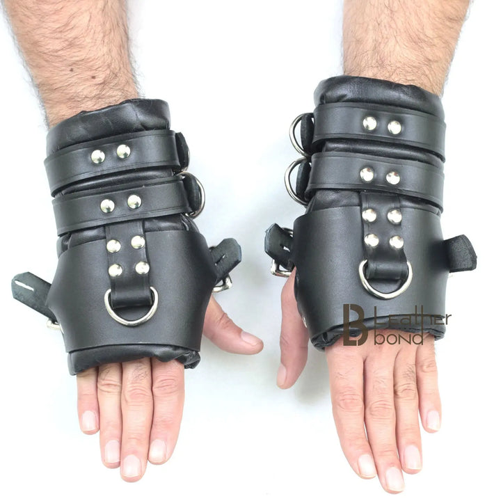 Real Strong Leather Suspension Wrist Cuffs Restraint Set 2 Pieces Black Lockable Bondage Heavy & Durable - Leather Bond