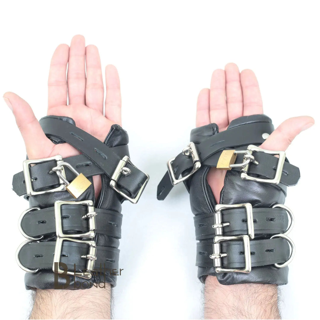 Real Strong Leather Suspension Wrist Cuffs Restraint Set 2 Pieces Black Lockable Bondage Heavy & Durable - Leather Bond