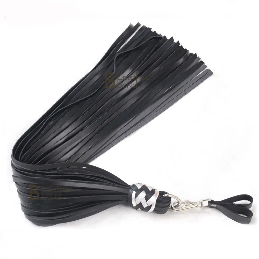 Real Genuine Cow Hide Leather Finger Flogger 50 Falls Black Heavy Duty Thuddy Flog whip - Leather Bond