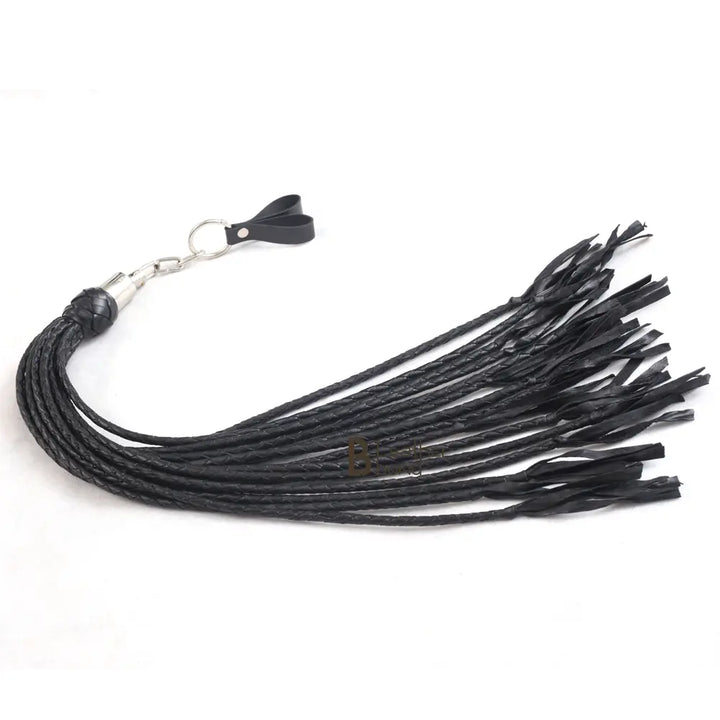 Real Genuine Cow Hide Leather Finger Flogger 15 Braided Falls Black Heavy Duty Thuddy Flog whip - Leather Bond