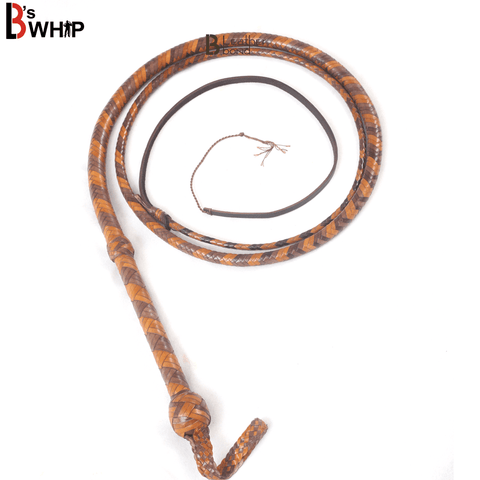 Bull Whip 6, 8, 10, 12, 14 & 16 Feet long 16 Strands Kangaroo Hide Leather Equestrian Bullwhip Leather Belly and Bolster Inside, Indiana Jones Tan Brown - Leather Bond