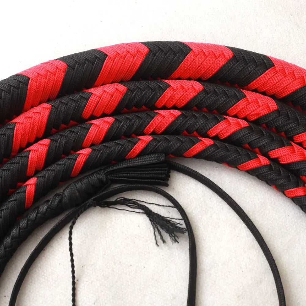 Indiana Jones Style Whip 6, 8, 10, 12, 14 & 16 Feet 16 Strands Bullwhip Para Cord Nylon Bull Whip with Leather Plaited Bellies - Leather Bond