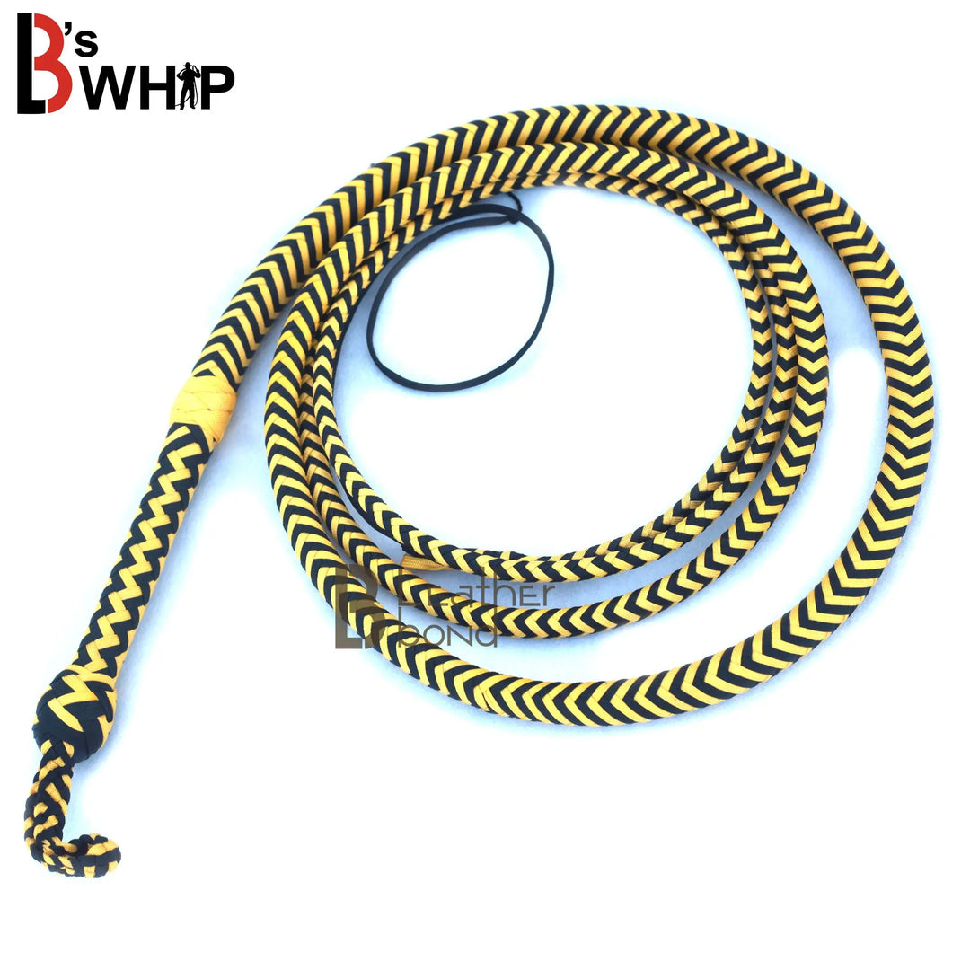 Whip 6, 8, 10, 12, 14 & 16 Feet 16 Strands Bullwhip Para Cord Nylon Bull Whip with Leather Plaited Bellies - Leather Bond