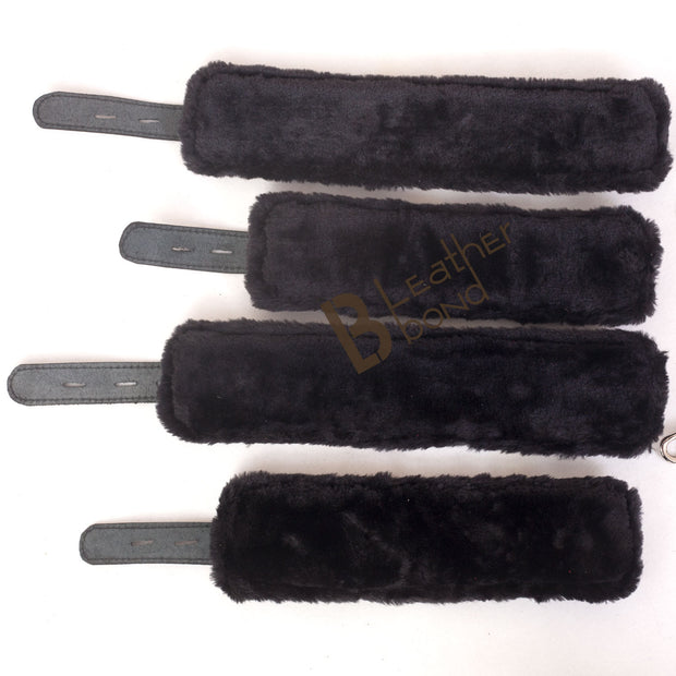 Real Cowhide Suede Leather Wrist and Ankle Cuffs Restraint Bondage Set Red & Black 5 Piece Padded Fluffy Fur Lining - Leather Bond