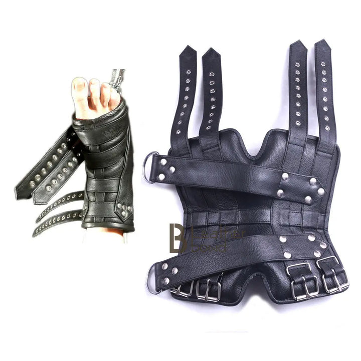 Real Strong Leather Ankle Boot Cuffs , Suspension Restraint Bondage Set 2 Pieces Black - Leather Bond