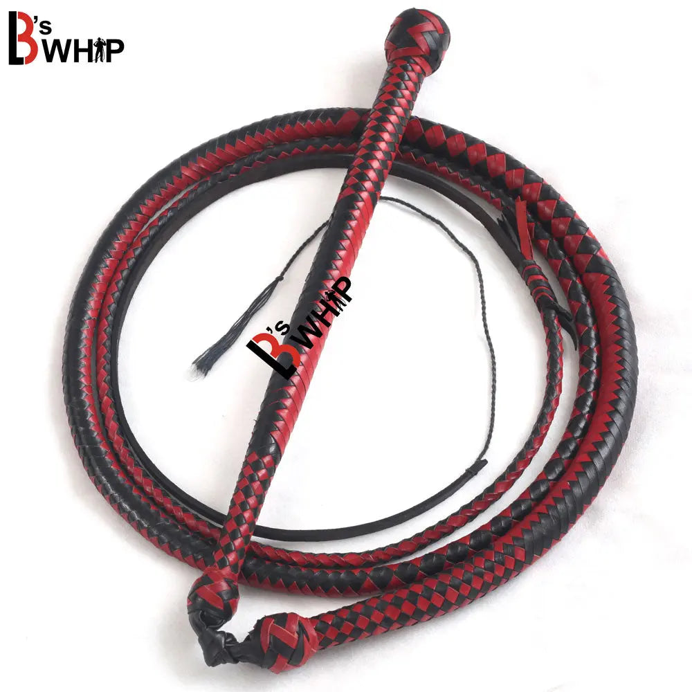 Red & Black Stockwhip 04 Feet to 12 Feet long and 16 Plaits Kangaroo Hide Leather Equestrian Australian Stock Whip LB's Whip