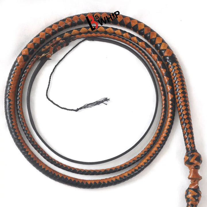 Brown & Black Stockwhip 04 Feet to 12 Feet long and 16 Plaits Kangaroo Hide Leather Equestrian Australian Stock Whip LB's Whip