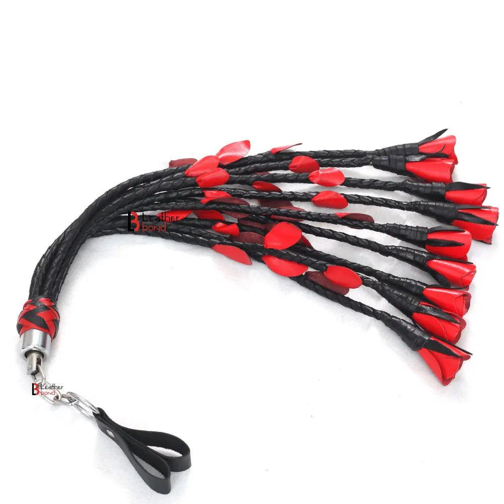 Real Genuine Cow Hide Leather Finger Flogger Cat 0 Nine Falls Black Heavy Duty Thuddy Flog whip Rose Flogger - Leather Bond