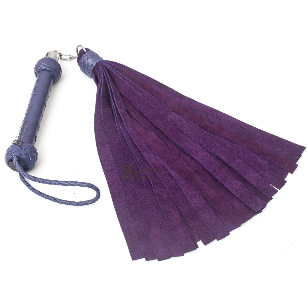 Real Genuine Cow Hide Suede Leather Flogger Swivel Handle 25 Falls Purple Nunchaku Flogger - Leather Bond