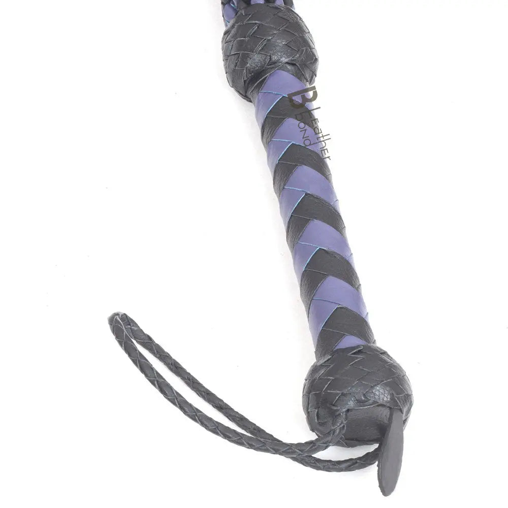 Real Genuine Cow Hide Leather Flogger Cat O Nine Braided Falls Purple & Black - Leather Bond