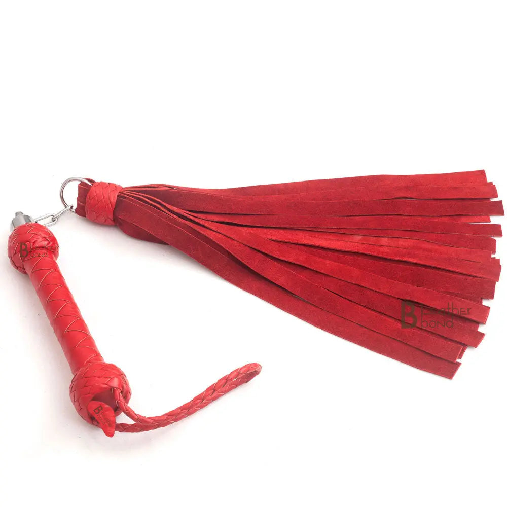 Real Genuine Cowhide Suede Leather Flogger Swivel Handle 25 Falls Red Nunchaku Flogger - Leather Bond