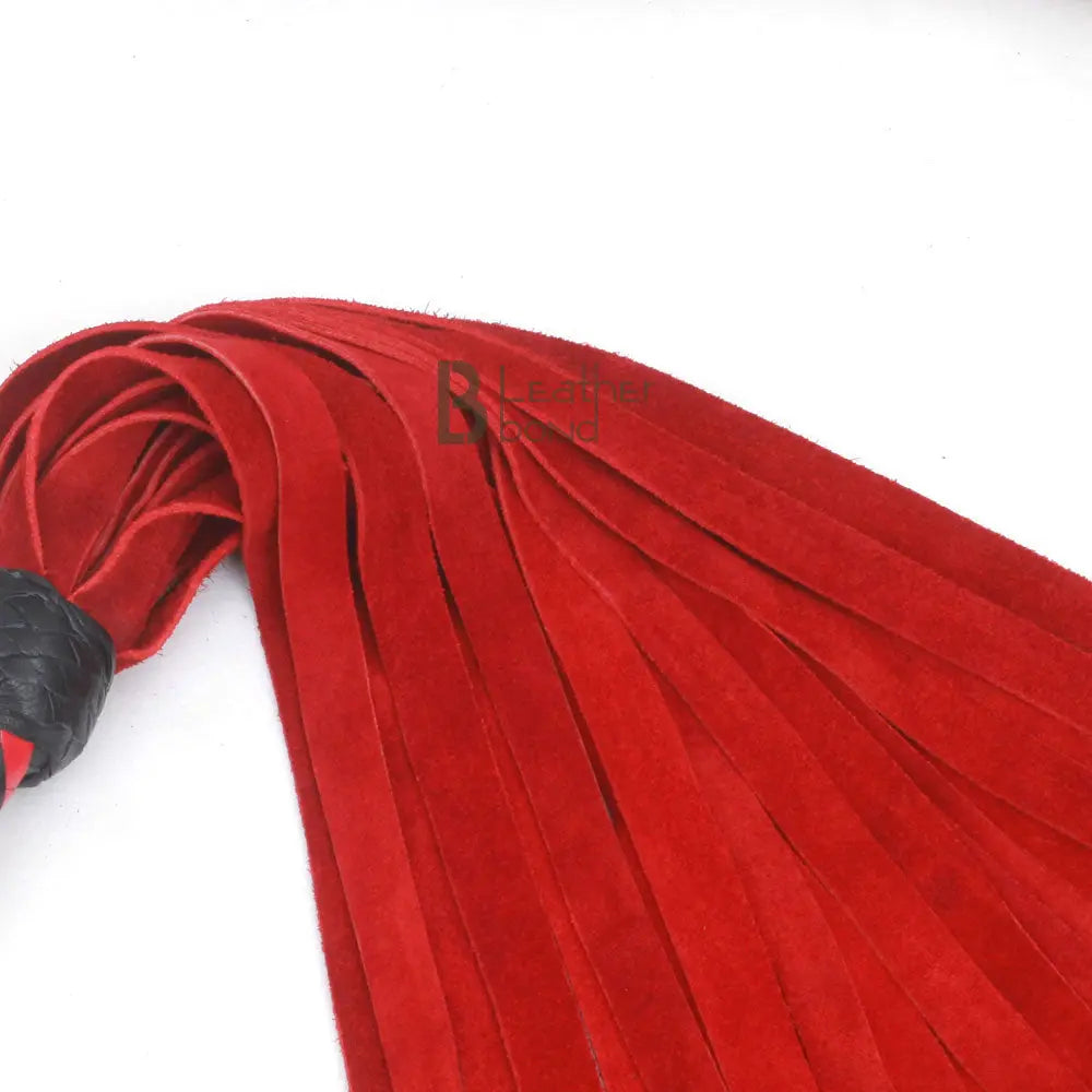 Real Genuine Cow Hide Suede Leather Flogger 25 Falls Red Heavy Duty Whip - Leather Bond