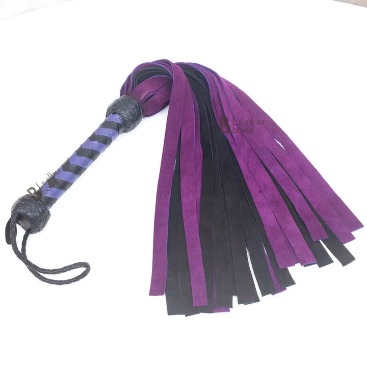 Real Genuine Cow Hide Suede Leather Flogger 25 Falls Purple & Black Soft Suede Leather - Leather Bond