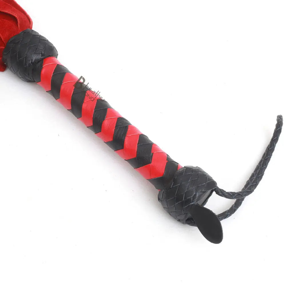 Real Genuine Cow Hide Suede Leather Flogger 25 Falls Red & Black Soft Suede Leather - Leather Bond