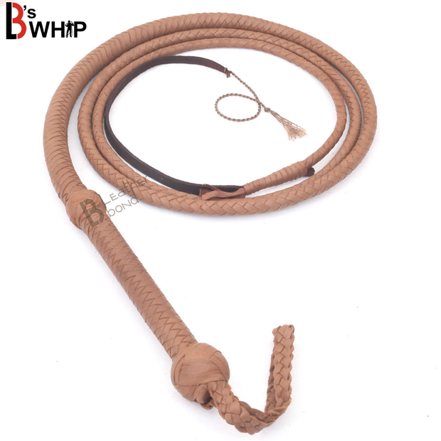 Indiana Jones Style 8 Feet Long 8 Plait Natural Tan Leather Bullwhip Real Cowhide Leather Bull Whip - Leather Bond