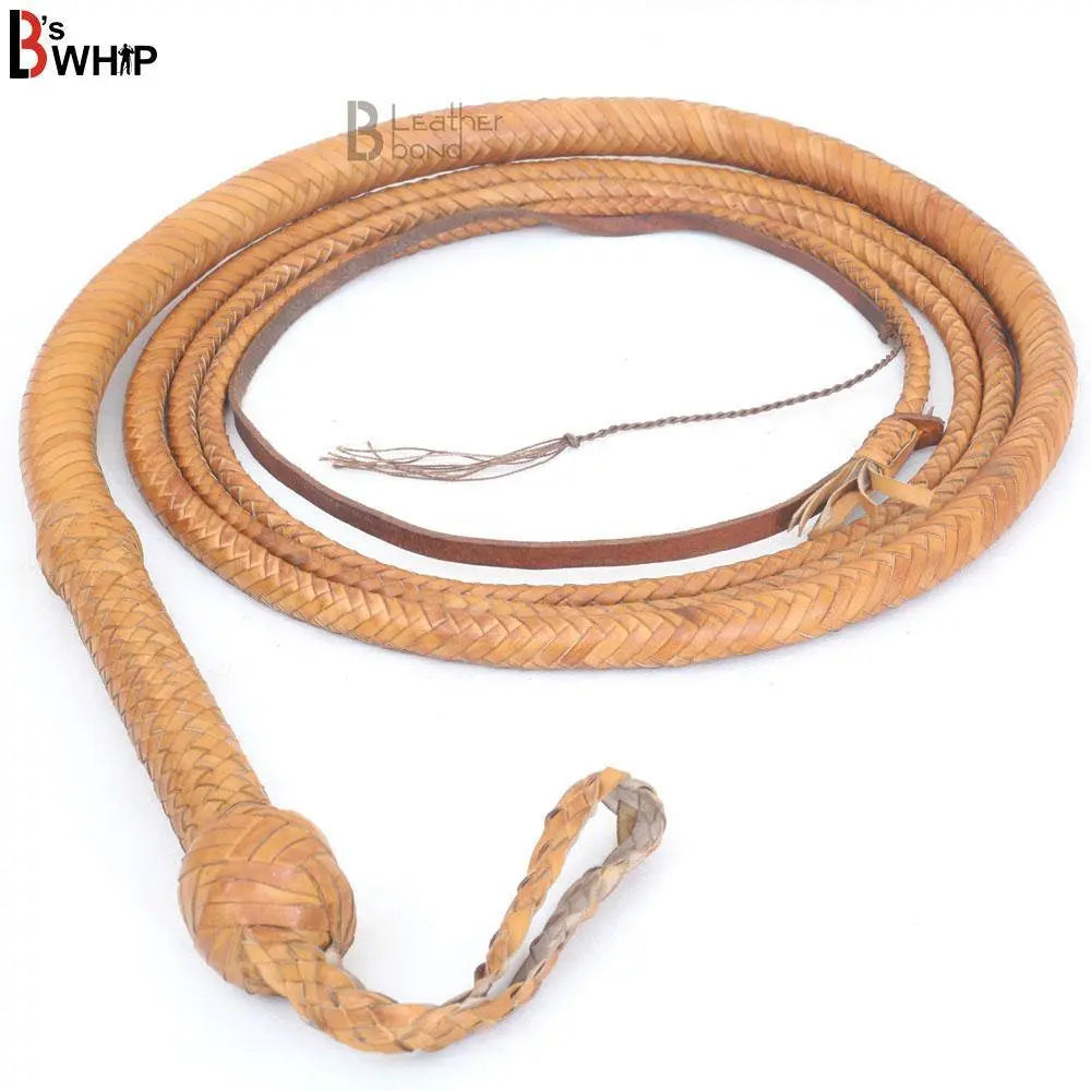 Bull Whip 6, 8, 10, 12, 14 & 16 Feet long 16 Strands Kangaroo Hide Tan Leather Equestrian Bullwhip Leather Belly and Bolster Inside, Indiana Jones - Leather Bond