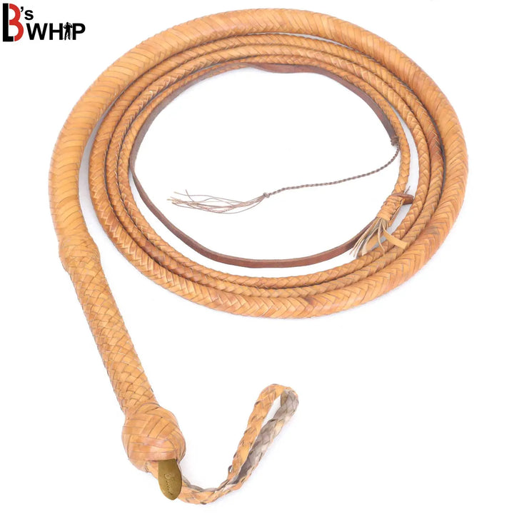 Bull Whip 6, 8, 10, 12, 14 & 16 Feet long 16 Strands Kangaroo Hide Tan Leather Equestrian Bullwhip Leather Belly and Bolster Inside, Indiana Jones LB's Whip