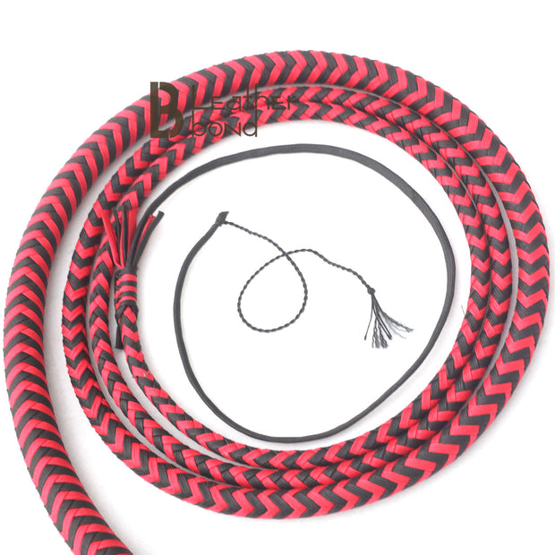 Red & Black Paracord Bullwhip 06, 08, 10 & 12 Feet long 12 Strands Bullwhip Para Cord Nylon Bull Whip - Leather Bond