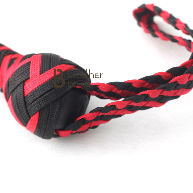 Red & Black Paracord Bullwhip 06, 08, 10 & 12 Feet long 12 Strands Bullwhip Para Cord Nylon Bull Whip - Leather Bond