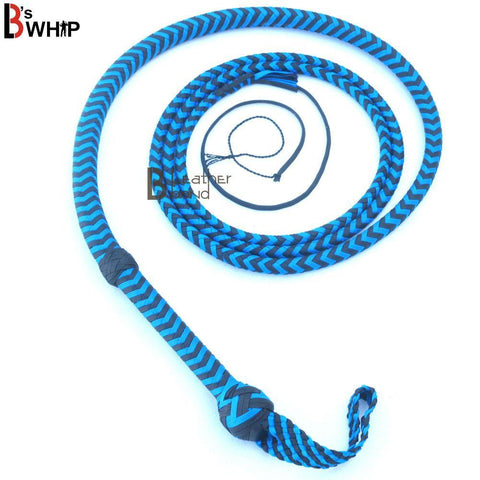 Blue Black Paracord Bullwhip 06, 08, 10 & 12 Feet long 12 Strands Bullwhip Para Cord Nylon Bull Whip - Leather Bond