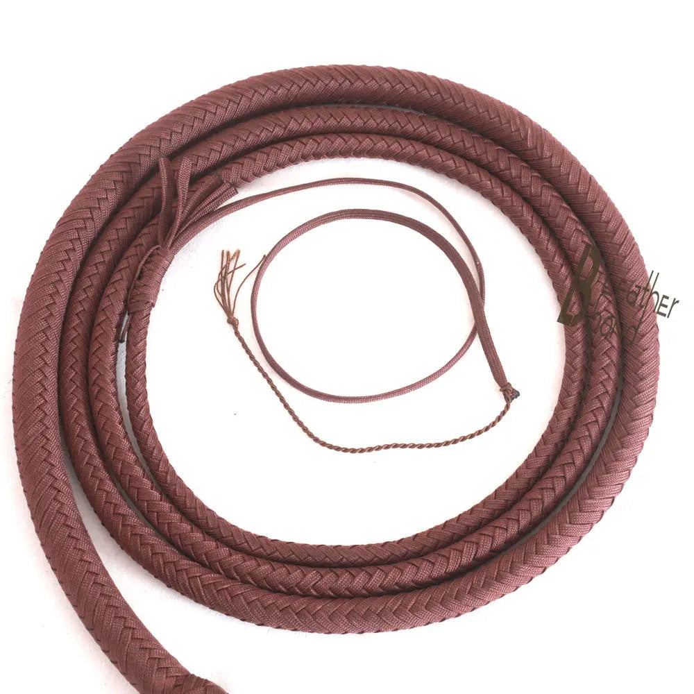 Indiana Jones Style Whip 06, 08, 10, 12, 14 and  16 Feet 12 Strands Bullwhip Para Cord Nylon Bull Whip Brown - Leather Bond