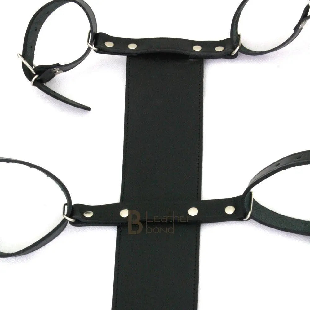 100% Genuine Leather Neck Collar Wrist Cuffs Restraint Bondage Back Slave BDSM - Leather Bond