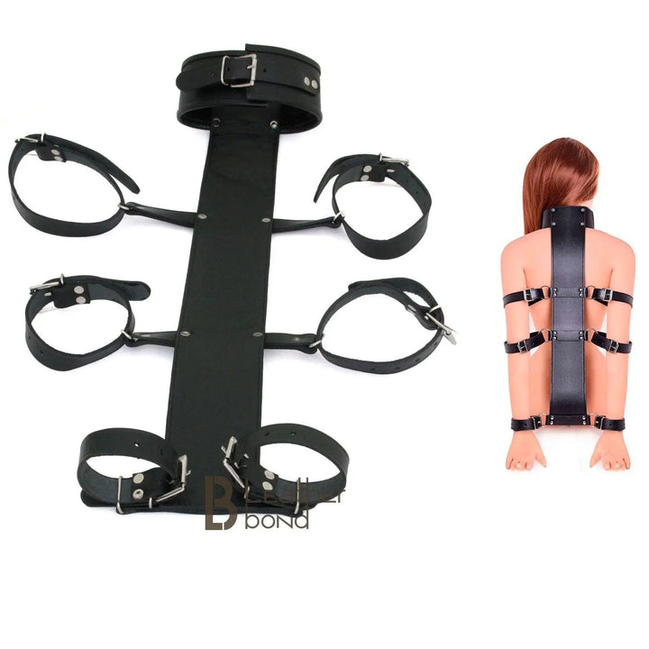 100% Genuine Leather Neck Collar Wrist Cuffs Restraint Bondage Back Slave BDSM - Leather Bond